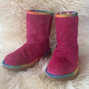 Ugg Girls Classic Short II Rainbow Genuine Shearling Lined Boot- Pink